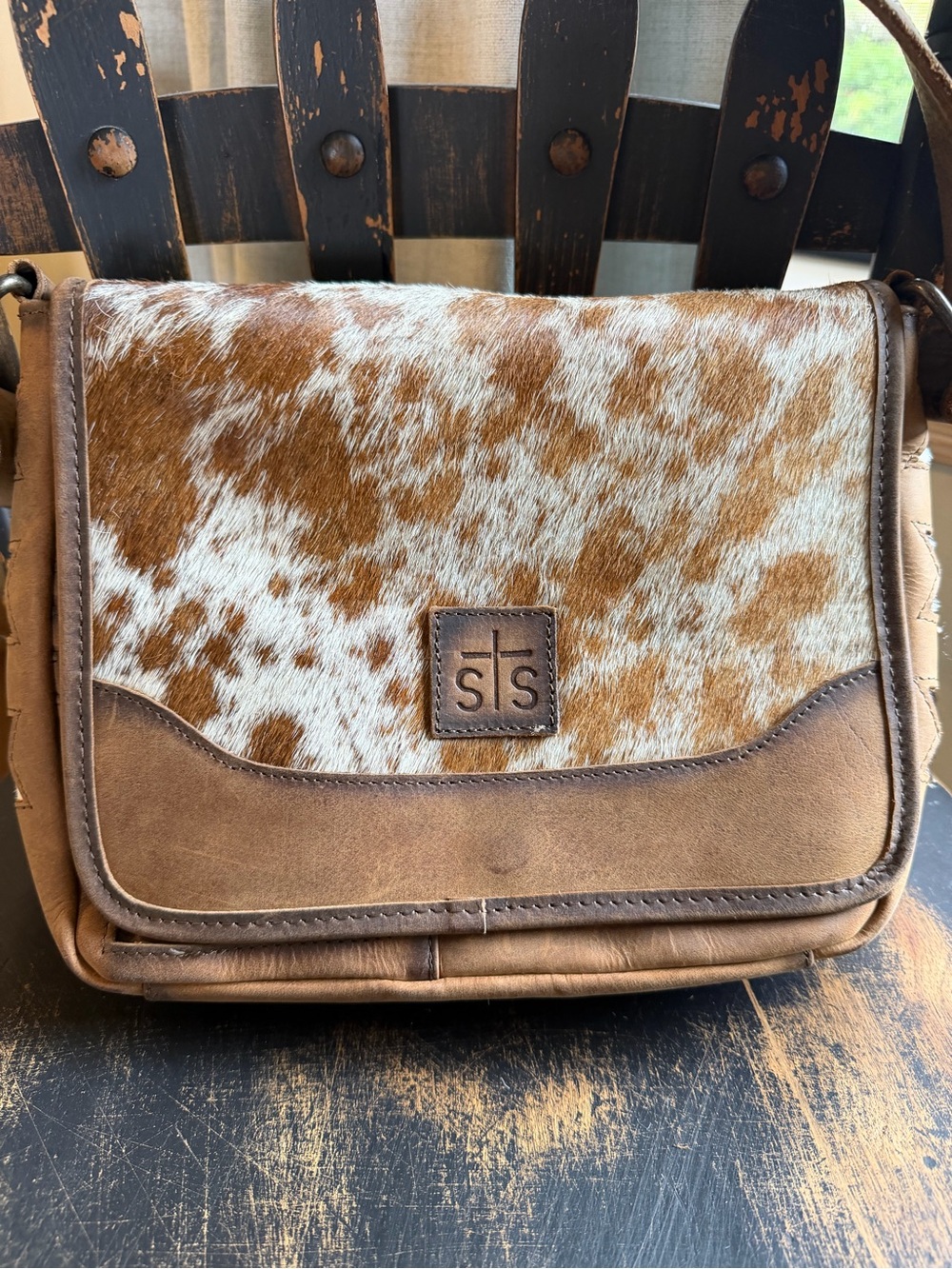 STS Ranchwear Brown and White Hair-on-Hide Messenger Bag